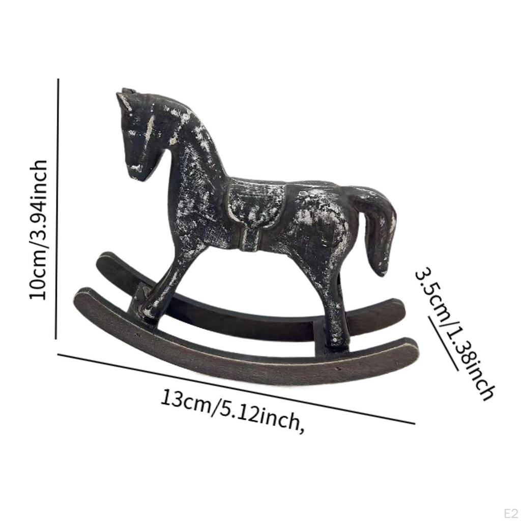 Wooden Rocking Horse Figurine Animal Sculpture Art Crafts Wood Decorative Statue Desktop Ornament