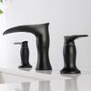 Black Waterfall Basin Faucet Double Handle Three Holes Bathroom Mixer Taps Crane Widespread Bathroom Deck Mounted Sink Tap