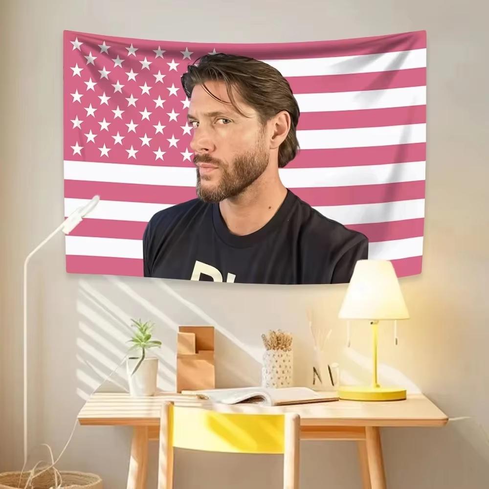 Jensen Ackles American Flag Inspired Tapestry Soft Polyester Wall Decor for Bedroom Dorm Supernatural Fans Flat Print