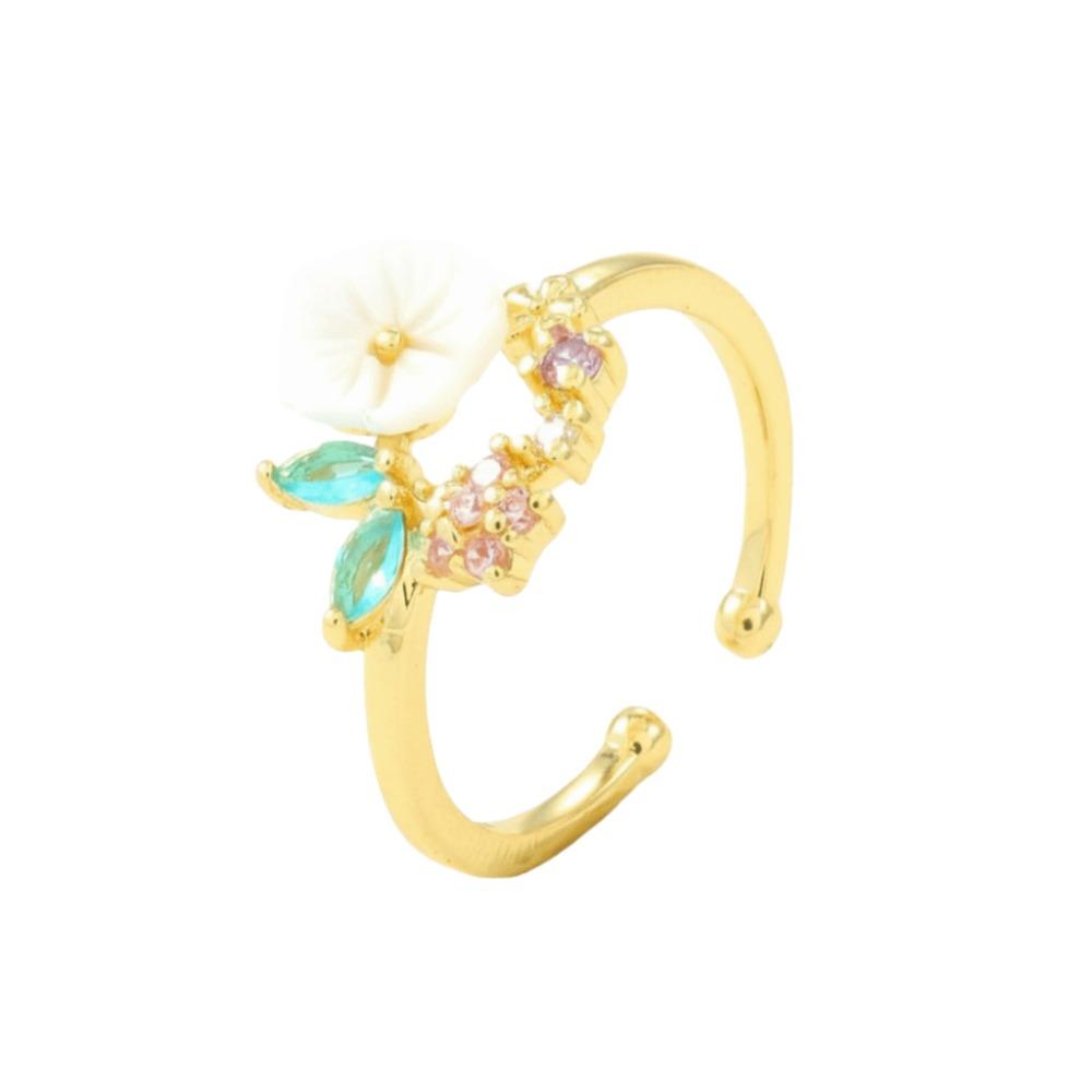 Unique Gold Color Flower Ring Exquisite Design Sparkling Inlaid Open-end Ring Sweet Crystal Zirconia Ring Vacation Accessories
