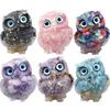 YUYAKESHI Owl Figurine Mascot Object Cute Mini Owl Entrance Ripple Stone Case Handmade Natural Stone Owl Interior Resin Decoration Accessories Table