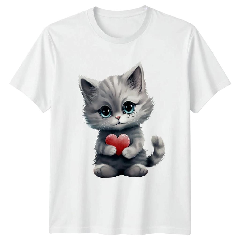 Котёнок с сердцем Животные Кошки Мужская футболка Женская футболка Графический Унисекс Топ