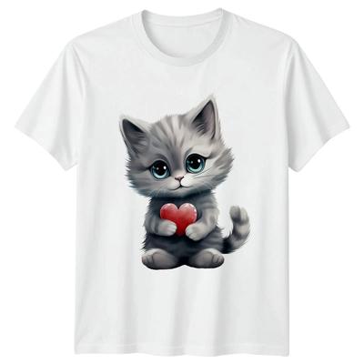 Котёнок с сердцем Животные Кошки Мужская футболка Женская футболка Графический Унисекс Топ