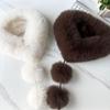 Шарф с меховым помпоном из искусственного меха, Утолщенный плюшевый теплый шарф на осень и зиму, Универсальный женский шарф с большим меховым воротником-помпоном для шеи