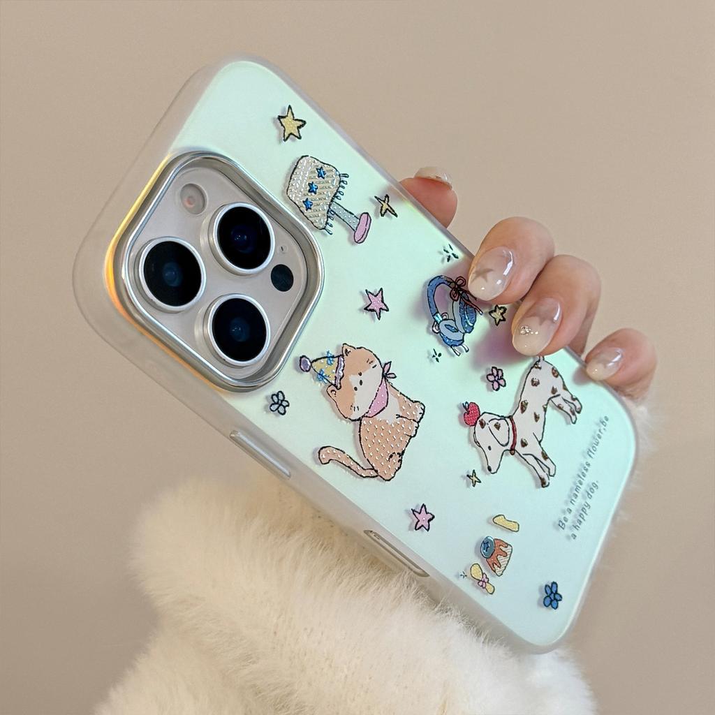 Позолоченный Милый Милый Питомец Подходит для Чехла Мобильного Телефона Iphone17 16 Лазерный 15Promax Поколение 14 Мультяшный 11 Гальваническое Покрытие