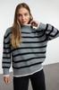 Women's Fashionable Stylish Sweater Black Wide Pattern Striped Knitwear Sweater