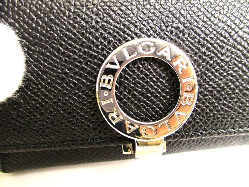 Authentic BVLGARI Black Leather Logo Clip 6 Pics Key Cases #9910 Open box