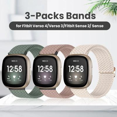 3 шт. Спортивные ремешки, Совместимы с Fitbit Versa 3/Versa 4/Sense 2/Sense, Регулируемый эластичный нейлоновый ремешок Solo Loop, Замена