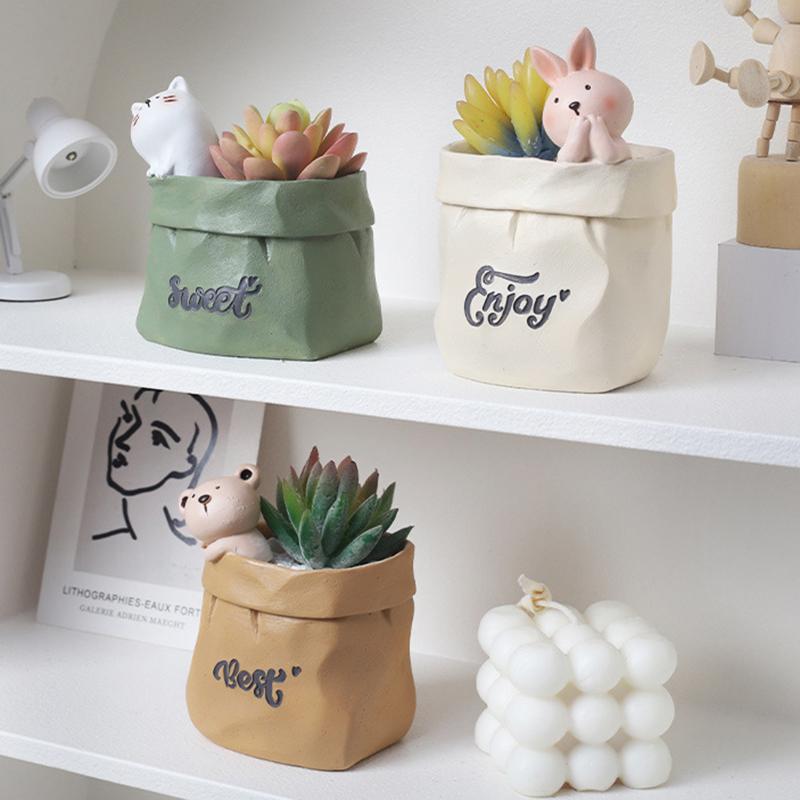 Сочный горшок с милыми животными, цветочный горшок из смолы, кашпо, домашний декор, домашнее украшение, настольные украшения, горшок для растений бонсай