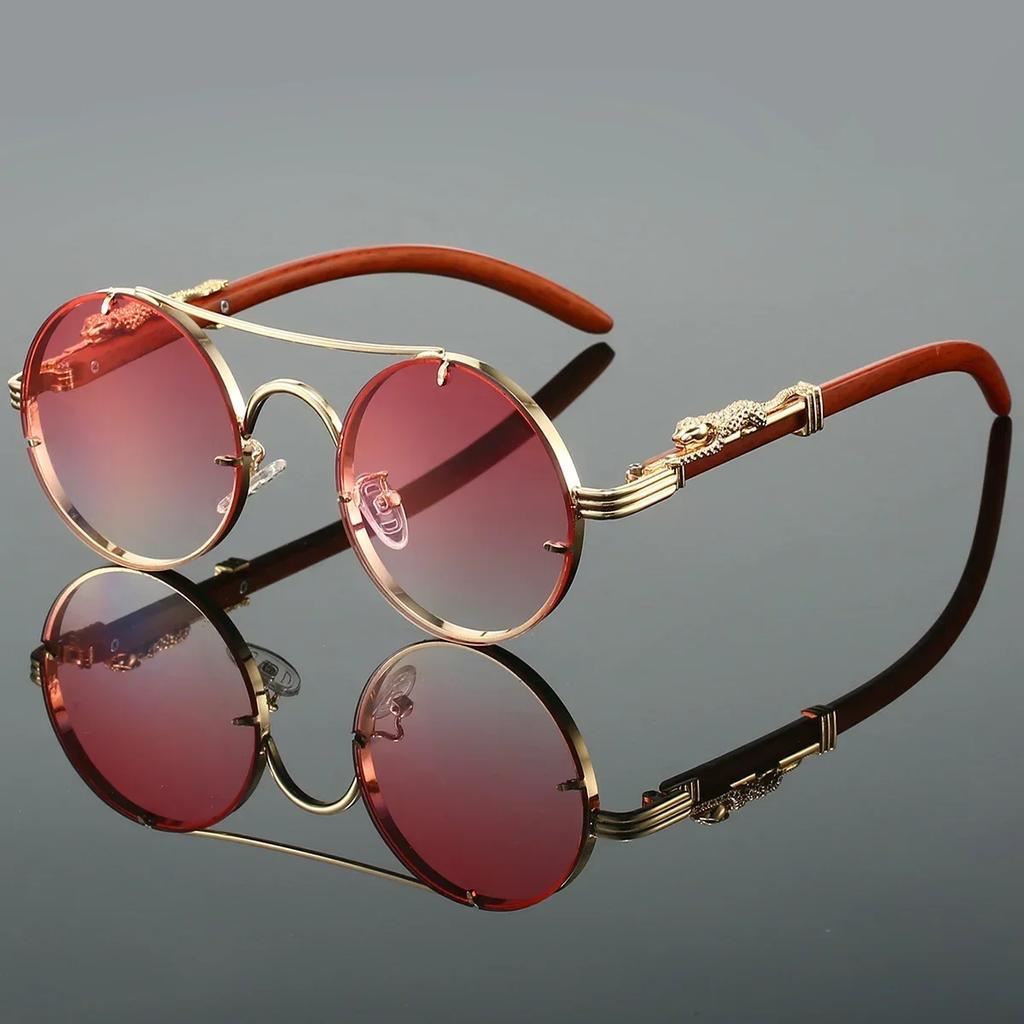 Vintage Steampunk Style Metal Sunglasses for Men with Cheetah Legs Luxury Brand UV400 Eye Protection Sunglasses Shades