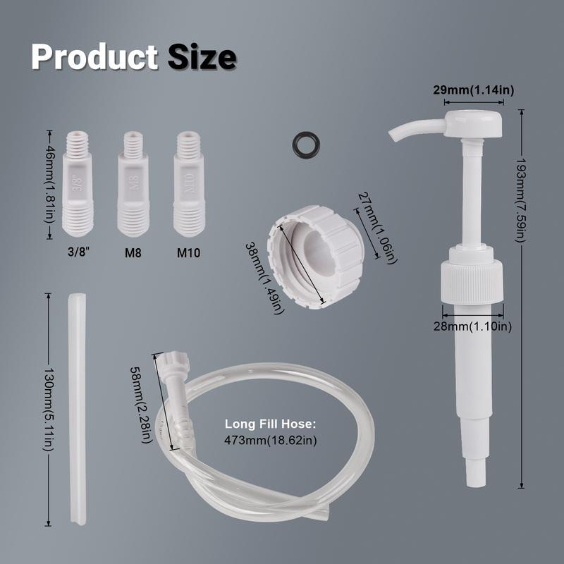 White Gear Oil Pump with 28mm Quart 38mm Gallon Bottle Cap and 3 Engine Adapters 8mm 10mm 3/8" For Outboard Sterndrive Motors