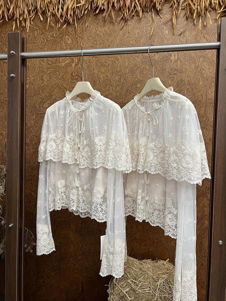 SE Дизайнерская кружевная рубашка Весна 26: Двухслойный, прозрачный, с цветочной вышивкой, кардиган-накидка