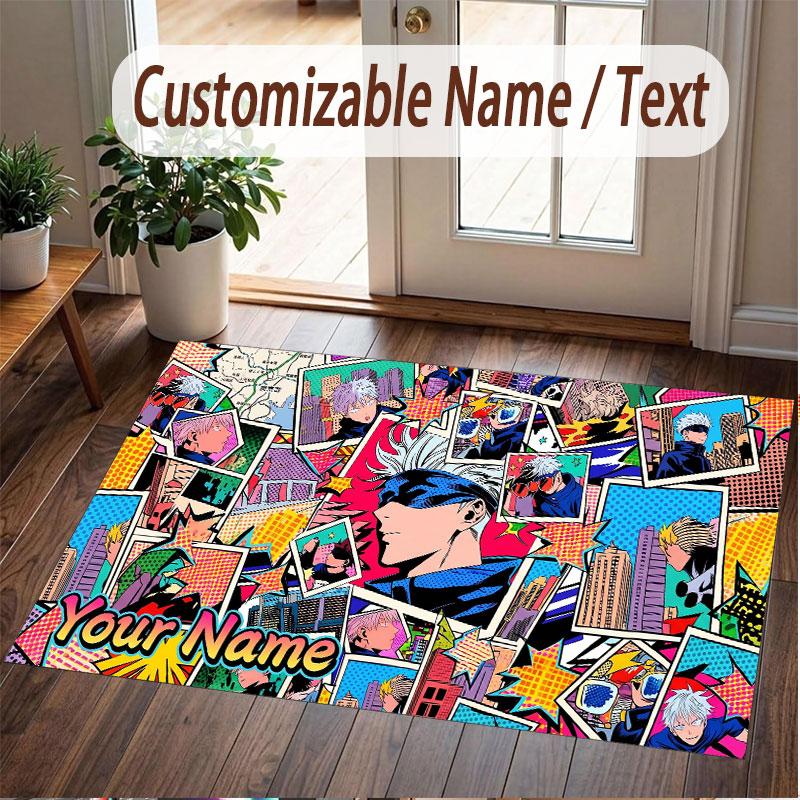 Custom Name Crystal Velvet Rug,Jujutsu Kaisen Comfortable Anti Slip Floor Mat For Room Decoration