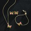 Butterfly Glass Material Romantic Jewelry Bracelet Necklace Earring Set for Women Wedding Dinner Dress Accessories