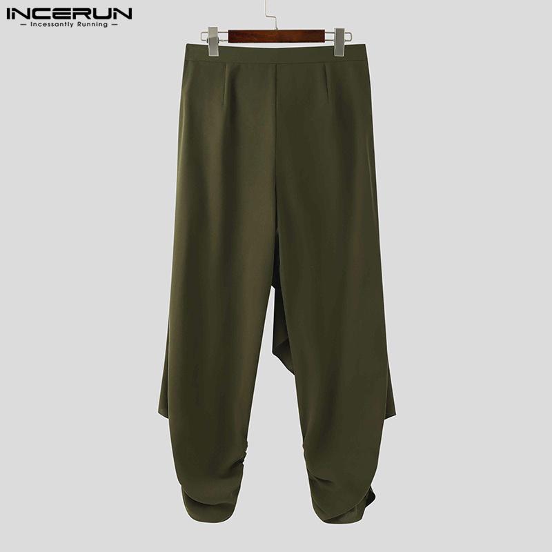 INCERUN Мужские повседневные полупрозрачные брюки-шаровары со шнуровкой и неровными слоями, со складками