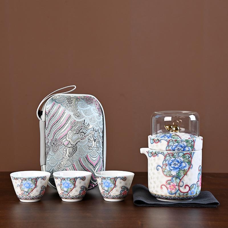 Дорожный чайный набор из жирового нефрита, набор из одного чайника и трех чашек, портативная экспресс-чашка, чайник для кемпинга на открытом воздухе, подарочная чайная чашка