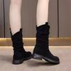 Fashion Black Round Toe Elegant with Low Heels Women's Half High Boots Autumn Winter Cosplay Fashion 2025 Sale New Ladies Mid Calf Shoes