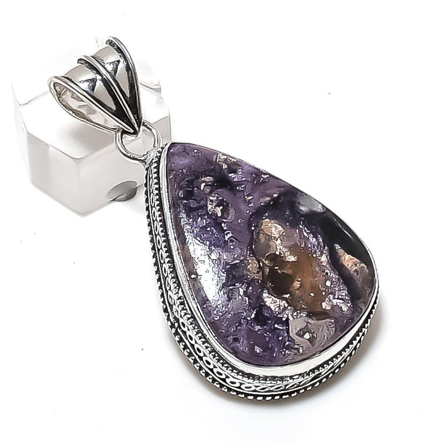 Tiffany Stone Gemstone Handmade 925 Sterling Silver Jewelry Pendant 2.17" g0N55