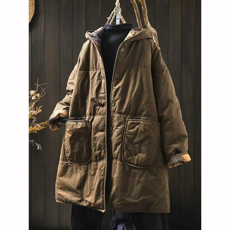 Женские винтажные парки с капюшоном, пальто на пуговицах, зимние, с длинным рукавом, с карманами, теплые аркасы