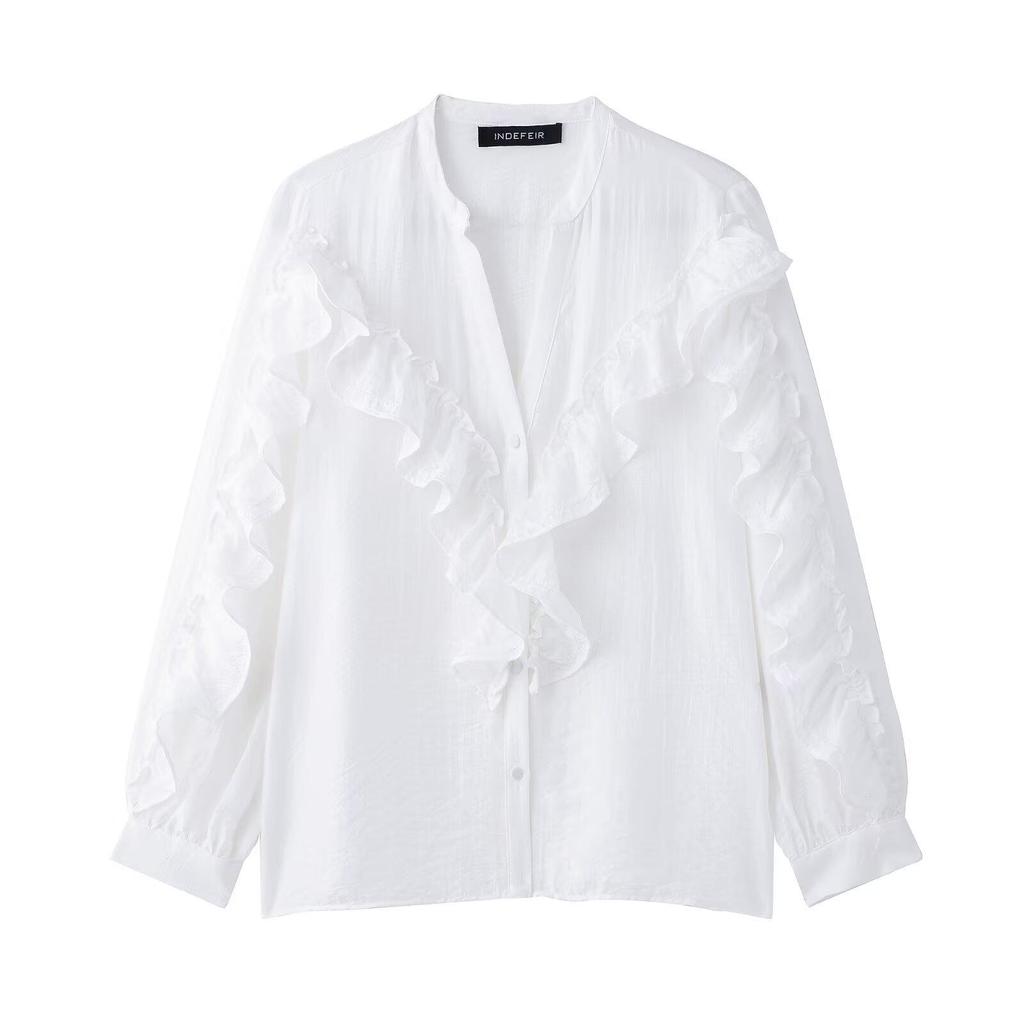 Spring 2025 Women's European & American Style Fashion Lace Layered Shirt