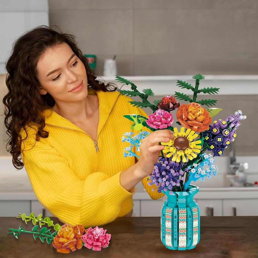 Flowers Bouquet Toys Building Blocks Set with Vase,Hydrangea, Artificial Plants for Adults, Teen Girls, Home, Office Decor- 1853pcs