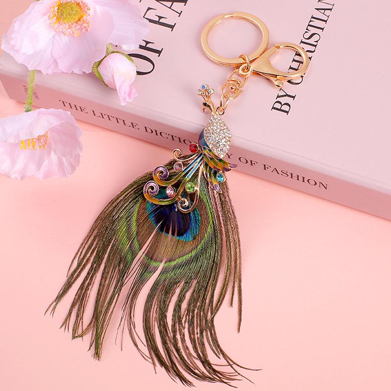 1 шт., предотвращает потерю, универсальный горный хрусталь, перо, ювелирное изделие, модная подвеска, изящная сумка, брелок для ключей от машины в виде павлина