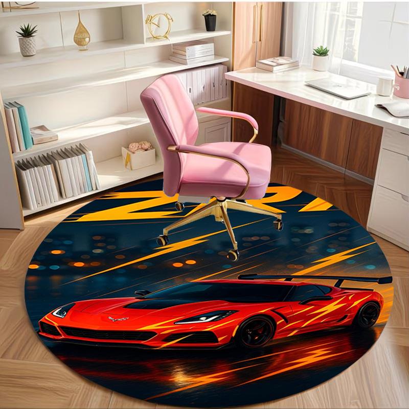 Chevrolet Corvette Print Round Rug, Washable Floor Carpet, For Entryway Dorm Laundry Room Office Study, Home Decor Birthday Christmas Gift