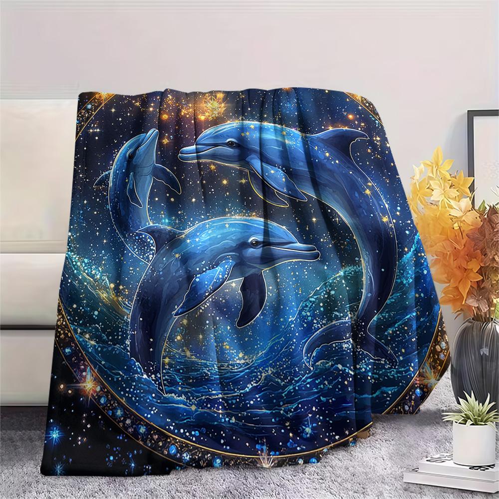 Dolphin Print Flannel Blanket, High quality Comfortable for All Seasons, Home Decor, Warmth and Comfort, Perfect for Christmas Gifts