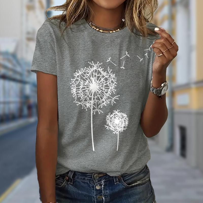 Женская летняя футболка с принтом одуванчика, футболки с коротким рукавом, повседневные топы с принтом