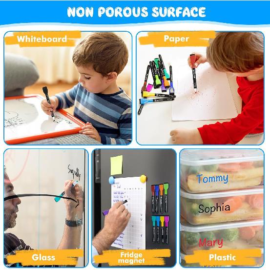 Maxtek Магнитные маркеры для белой доски - 12 шт., разноцветные, с тонким наконечником, для сухого стирания, для детей, с низким запахом, тонкие маркеры для досок-календарей
