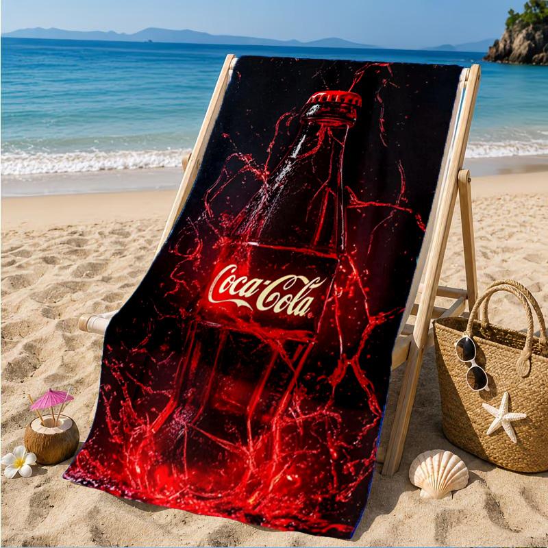 Пляжное полотенце Coca-cola с художественным дизайном, Быстросохнущее, Легкое в уходе, Подходит как для занятий фитнесом, так и для пляжного отдыха, Спортивный незаменимый аксессуар