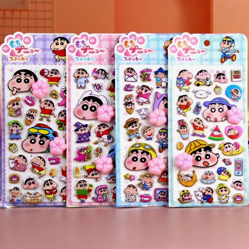 Kawaii Crayon Shin-chan Peach Butt Squishy Stickers - Cute 3D Relief Stress Relief Toy for Phone Case Laptop Stationery Gifts