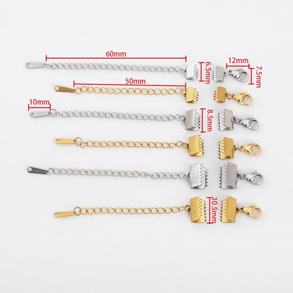 2pcs 5pcs Stainless Steel Ribbon Leather Ends Lobster Claw Clasps Extension Chain Connector Fastener Clasps Bracelet DIY Making