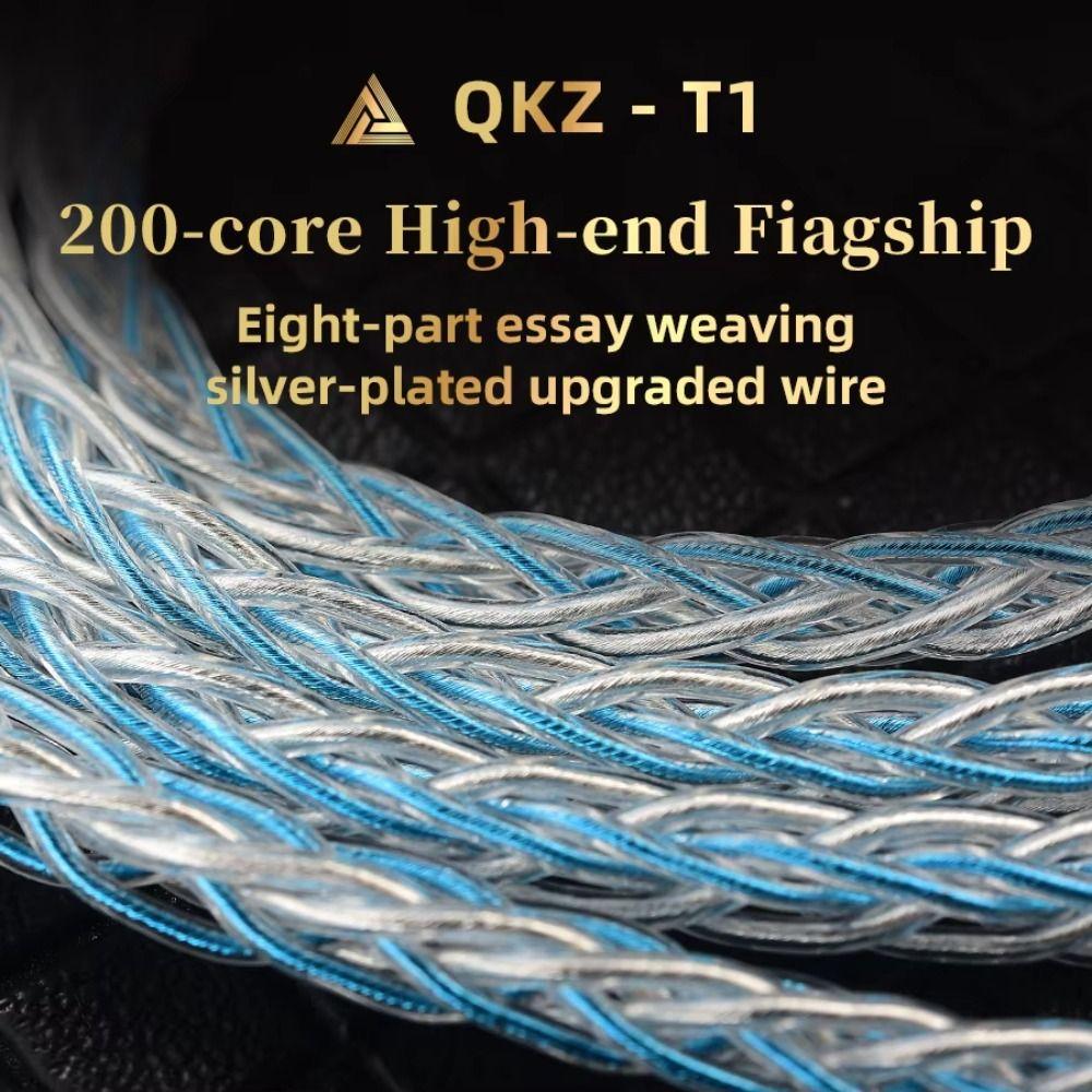 8-Strand QKZ T1 Headphone Cord Silver Plated 0.75MM 2Pin KZ Earphone Cable 200 Core TC 3.5mm Jack KZ Wired Headphones