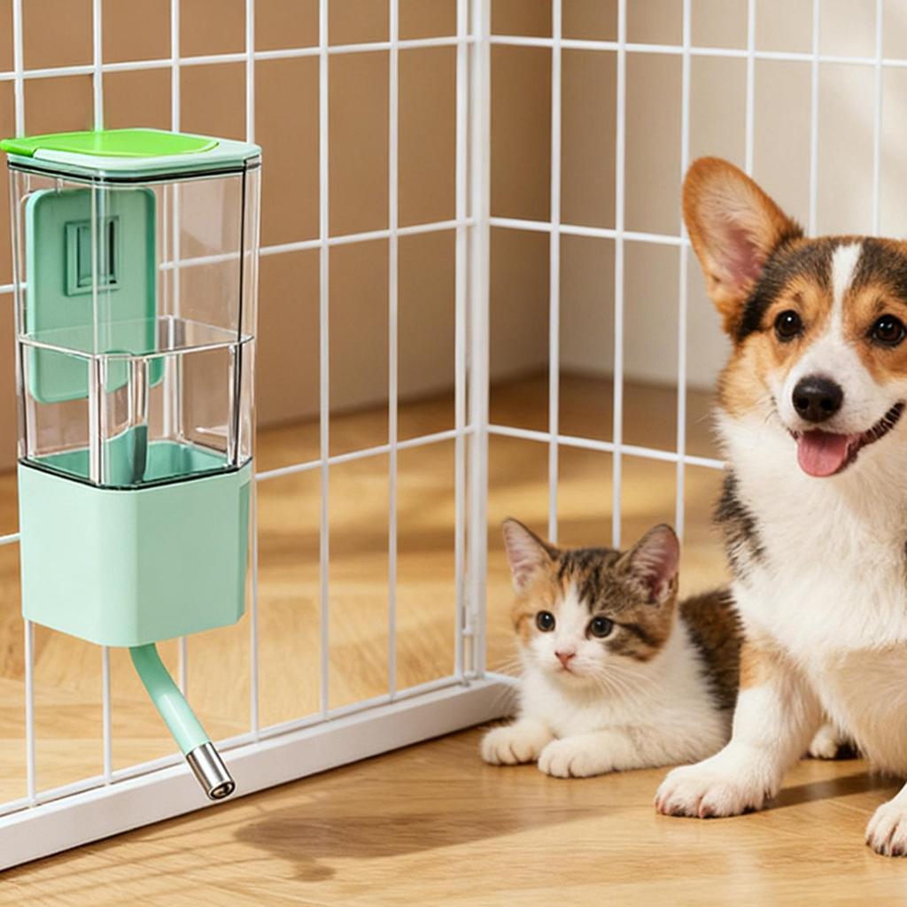 Dog Water Bowl Dispenser Cage Mounted Top Fill Bottle 49oz Spill-Proof Automatic Dog Water Bowl for Small Medium Sized Pets Cat
