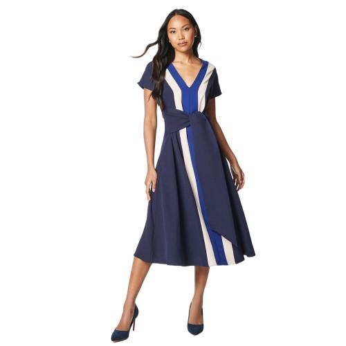 Принципы Женское/Дамское Платье Миди с Цветными Блоками и Завязкой на Поясе