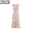 Counter Same Zbzr New Fall Women's Clothing Fashion Sexy Flowers V Neck Short Sleeve Midi Skirt Dress 8851450