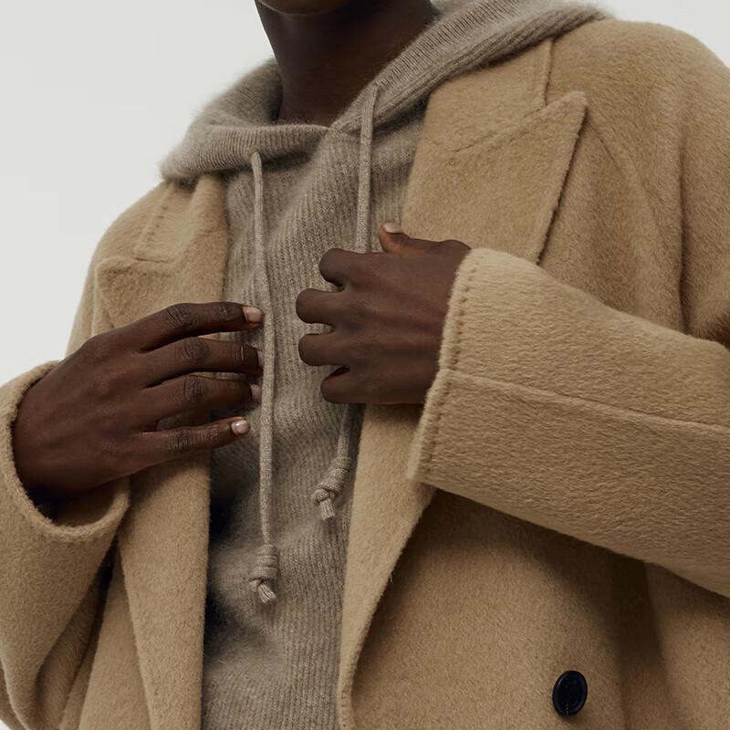 GOELIA Unisex Camel Wool Double-Faced Peak Lapel Coat