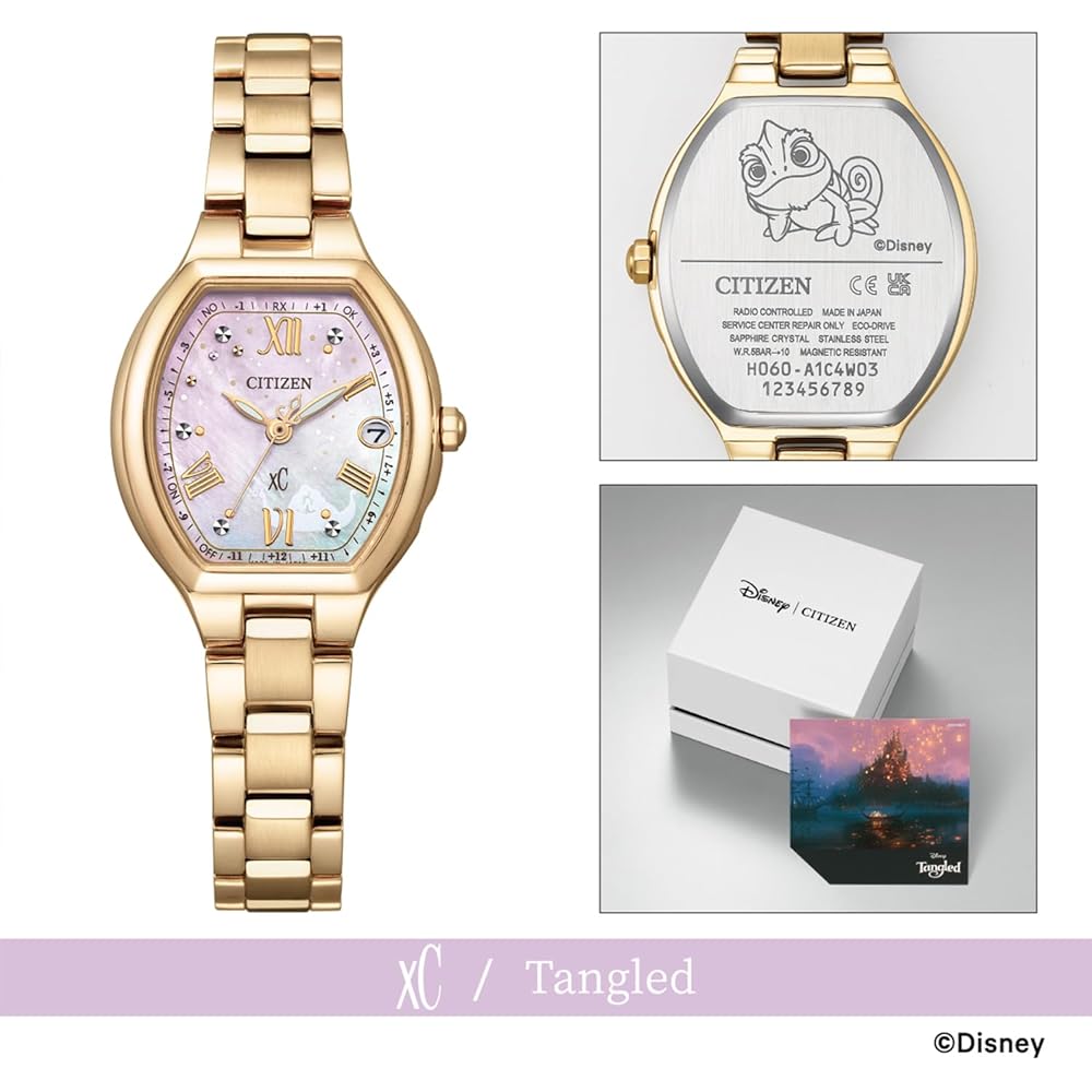 Citizen xC Коллекция Disney Мотив Рапунцель ES9363-50N Женские часы с солнечной батареей и радиоконтролем Золотой Водонепроницаемые Сапфировое стекло
