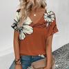 2024 Топ женская летняя женская футболка с v-образным вырезом футболка в стиле ретро с цветочным узором и принтом модная женская футболка для отдыха с коротким рукавом