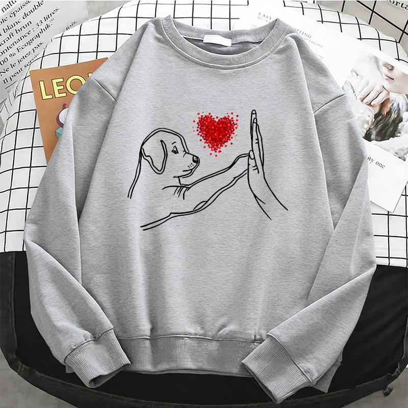 Funny Lovely Dog Print Women Hoodies Kawaii Animals Fleece Sweatshirt Graphic Crew Neck Pullover Hoody Casual Female Clothes