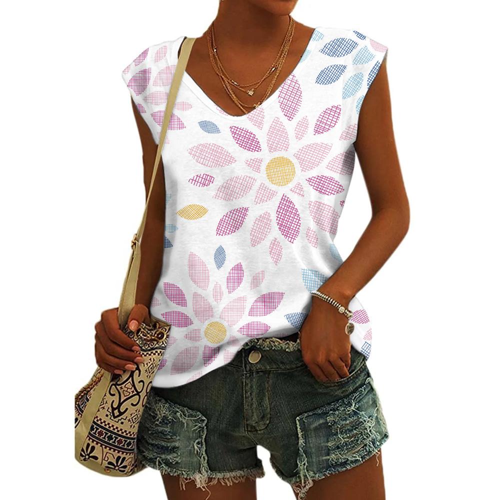 Летний винтажный цветочный тотем 3D принт майки женские уличные свободные V-образный вырез жилет без рукавов с открытыми плечами женская майка