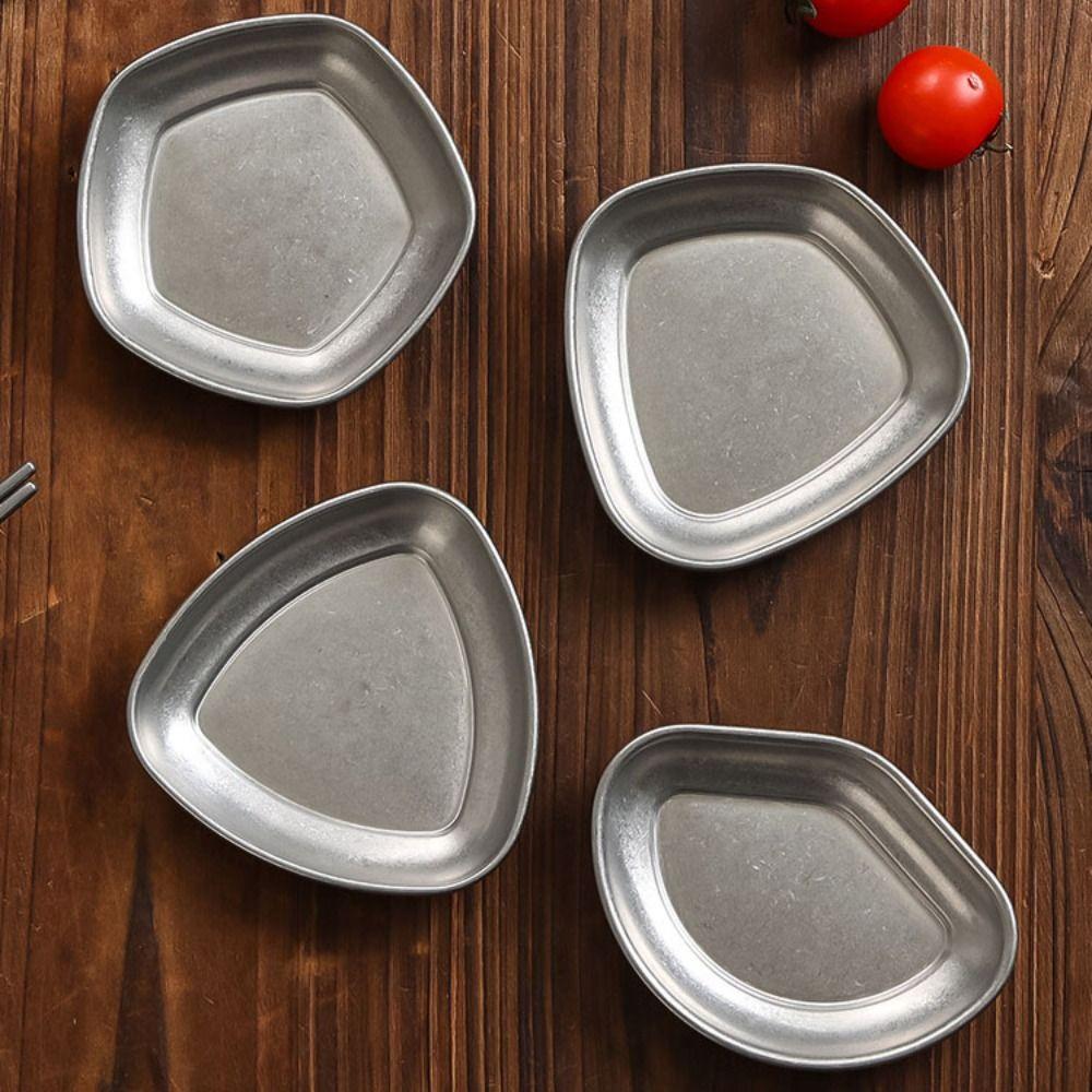 2Pcs Stainless Steel Korean Sauce Dish Irregular Shape Industrial Style Condiment Dish Vintage Separated Seasoning Tray BBQ