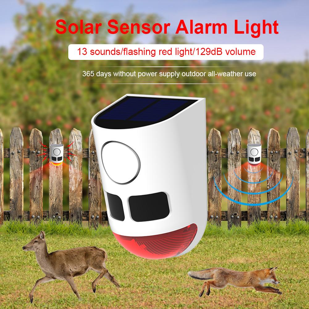 Solar Infrared Motion Sensor Alarm with Strobe Light Sound Noise Maker Animal Repeller for Yard Farm Garden