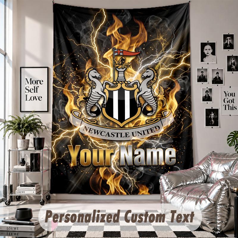 Wall Hanging Tapestry With Custom Name & Text, Newcastle United FC Decorative Tapestry For Bedroom