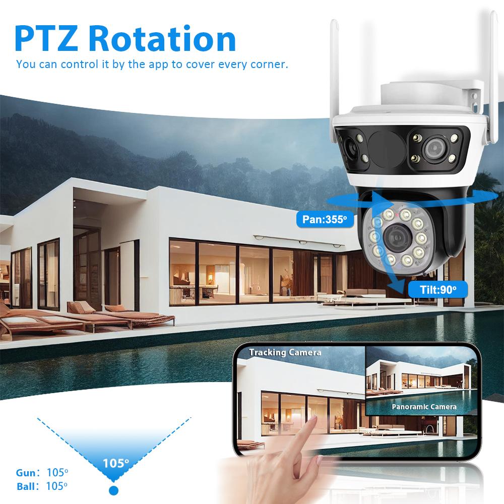 6K 12MP HD WiFi PTZ камера наружная тройной объектив тройной экран безопасность мобильный AI автоматическое отслеживание видеонаблюдение аудио видеонаблюдение