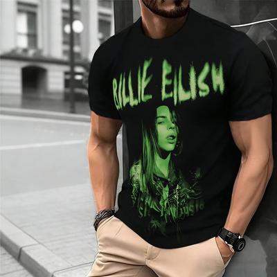 202526 Летняя модная повседневная хлопковая футболка с принтом Billie Eilish для мужчин и женщин, свободного кроя, большого размера, мужская одежда
