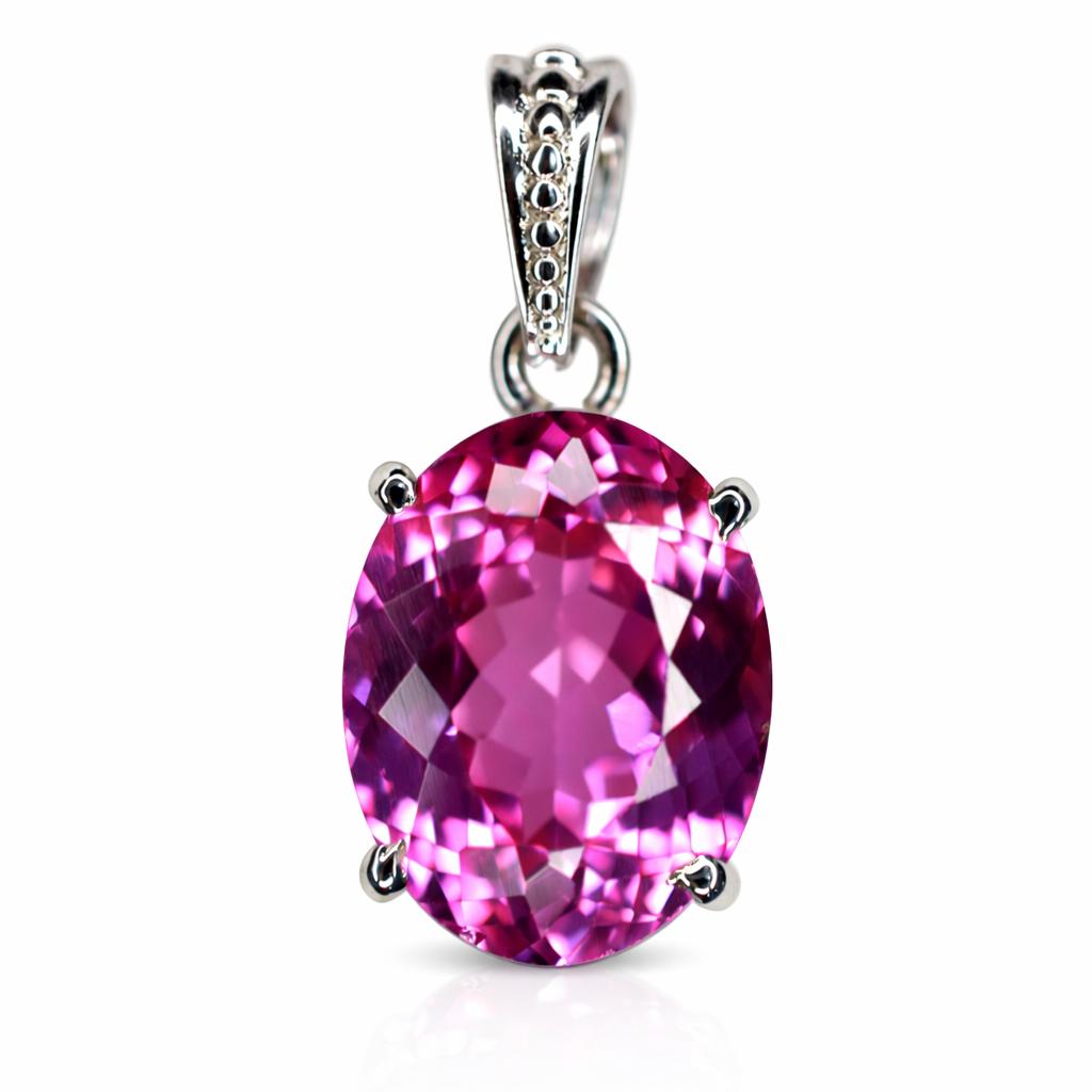 Natural Pink Sapphire Pendant 22 ct Oval 925 Sterling Silver Necklace September Birthday Birthstone