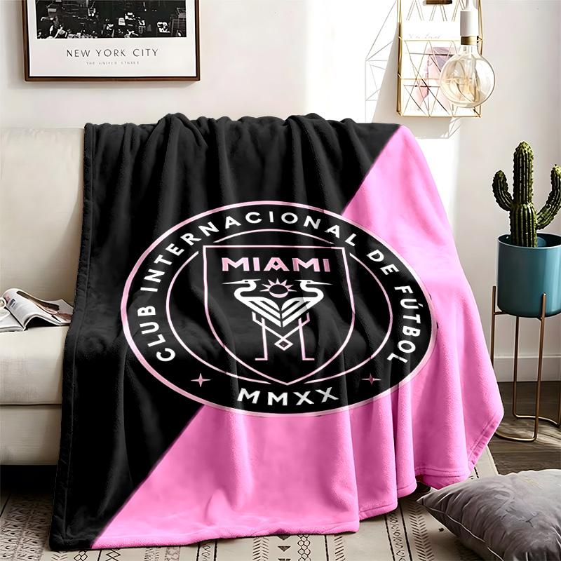 Inter Miami CF Theme Personalized Outdoor Flannel Blankets Soft And Suitable For All Seasons Perfect For Sofas Beds And Camping