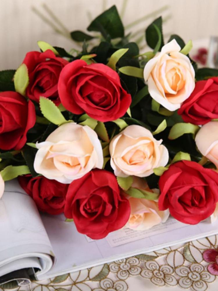 12 Pcs 48cm Bridal Bouquet Artificial Rose Flowers Fake Flower for Valentine's Day Gift Home Birthday Wedding Table Decoration Silk Roses